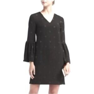 Banana Republic Black Shift Dress with Bell Sleeves & Grey Polka Dots Size 4 S